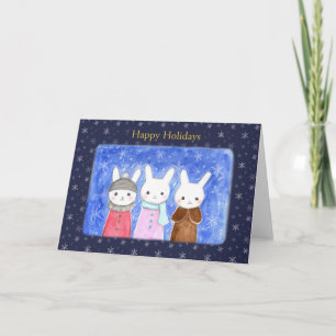 Cute Winter Bunny Rabbits Kerstfeestdag Kaart
