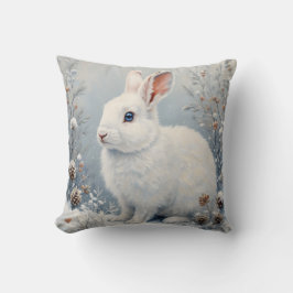 Cute Winter Bunny – White Rabbit with Blue Eyes Kussen