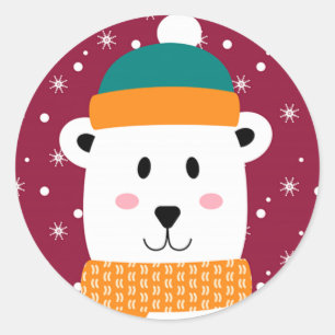 Cute Winter Cartoon Beer Snowflake Ronde Sticker