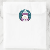 Cute Winter Cartoon Penguin Snowflake Ronde Sticker (Tas)