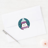 Cute Winter Cartoon Penguin Snowflake Ronde Sticker (Envelop)