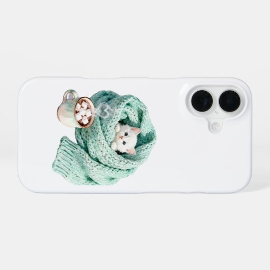 Cute Winter Cat Cozy Coffee Personalized iPhone 16 Hoesje (Achterkant horizontaal)