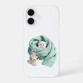Cute Winter Cat Cozy Coffee Personalized iPhone 16 Hoesje (Achterkant)