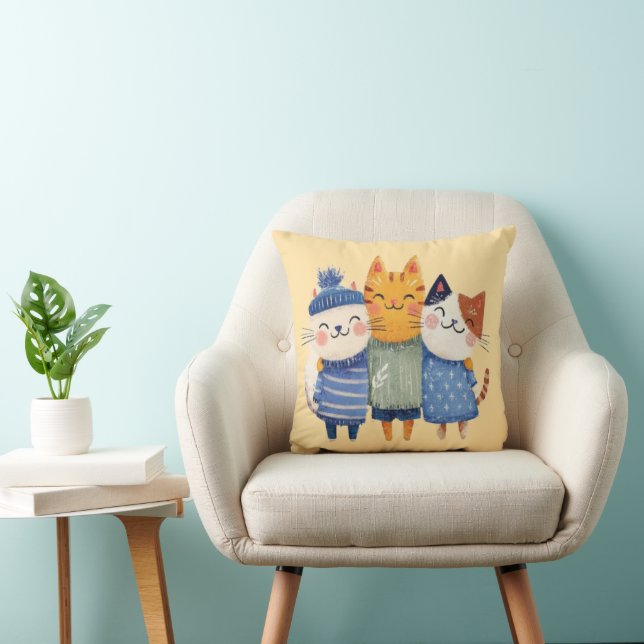Cute Winter Cats Hugging Pillow – Cozy Gift Kussen (Stoel)