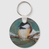Cute Winter Chickadee Song Bird Painting Sleutelhanger (Voorkant)