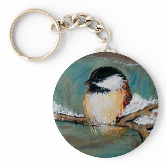 Cute Winter Chickadee Song Bird Painting Sleutelhanger