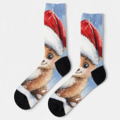 Cute Winter Christmas Santa Bear Cub Watercolor  Sokken (Links)