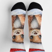 Cute Winter Christmas Santa Bear Cub Watercolor  Sokken (Top)