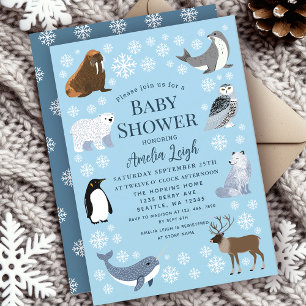 Cute Winter Dieren Baby Shower Kaart
