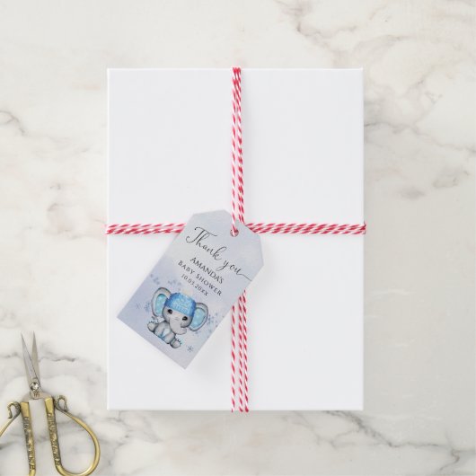 Cute Winter Elephant Baby shower Dank je cadeau Cadeaulabel (Met Touw)