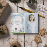 Cute Winter Fairy kerstGirl Birthday Bedankkaart<br><div class="desc">Dank vrienden en familie met deze Leuke Bos Winter Fairy Verjaardag Dank u kaart. Voeg een foto toe van je kleine fee en pas de tekst aan.</div>