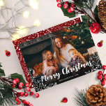 Cute Winter Foliage Photo Merry Kerstry Kaart<br><div class="desc">Simpele foto van Christmas card,  featuring a white calligraphy font,  great for light pictures.</div>