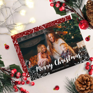 Cute Winter Foliage Photo Merry Kerstry Kaart