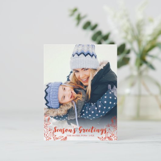 Cute Winter Foliage Red Script Briefkaart (Staand voorkant)