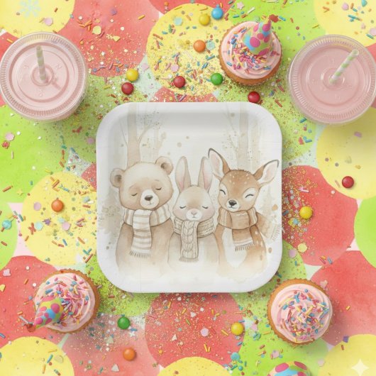 Cute Winter Forest Animals Kids' Christmas Fun Pap Papieren Bordje