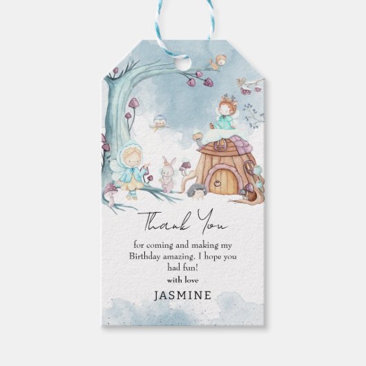 Cute Winter Forest Fairy Birthday Dank je wel Cadeaulabel (Voorkant)
