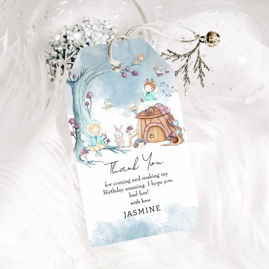 Cute Winter Forest Fairy Birthday Dank je wel Cadeaulabel