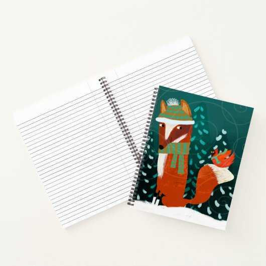 Cute Winter Fox and Cardinal Notebook Notitieboek (Binnen)