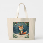 cute winter fox holiday new year 2026 grote tote bag (Achterkant)