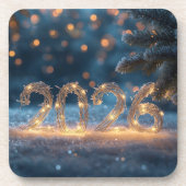 cute winter fox new year 2026 coasters bier onderzetter (Voorkant)