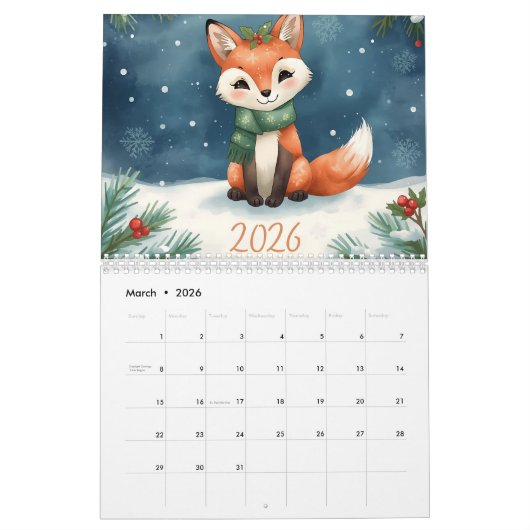 cute winter fox new year 2026 kalender (Mar 2026)