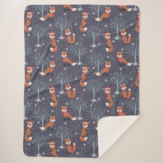 Cute Winter Fox Sherpa Deken (Voorkant)