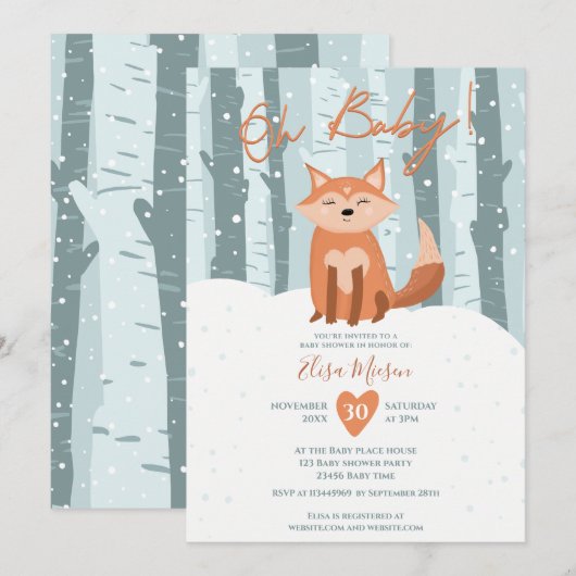 Cute winter fox snow illustratie Oh baby shower Kaart (Voorkant / Achterkant)