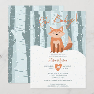 Cute winter fox snow illustratie Oh baby shower Kaart