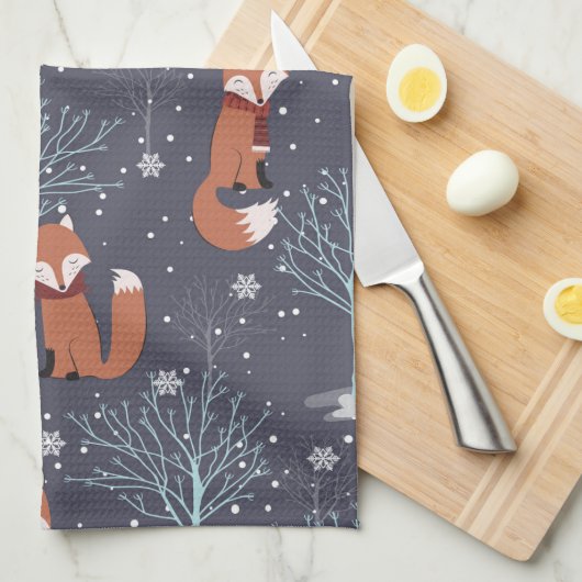 Cute Winter Fox Theedoek (Quarter Fold)
