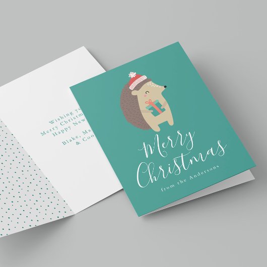 Cute Winter Friends Hedégel Non-Photo Feestdagen Kaart