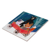 Cute Winter Friends in Red Wagon Ceramic Tile Tegeltje (Zijkant)