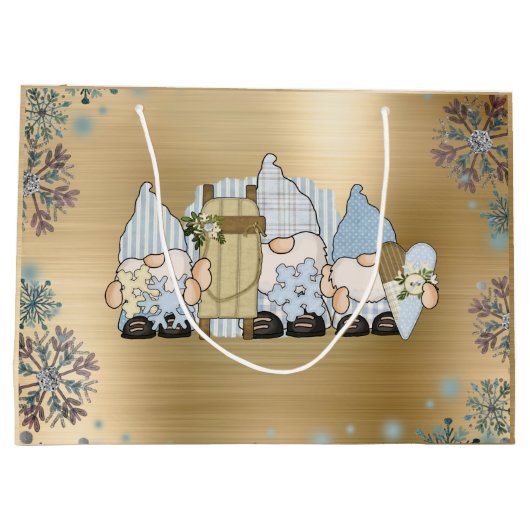 Cute Winter Gnomes Gold Groot Cadeauzakje (Achterkant)