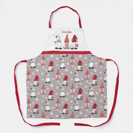 Cute Winter Gnomes Red Gray Pink Nordic Schort (Voorkant)