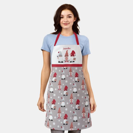 Cute Winter Gnomes Red Gray Pink Nordic Schort (Gedragen)