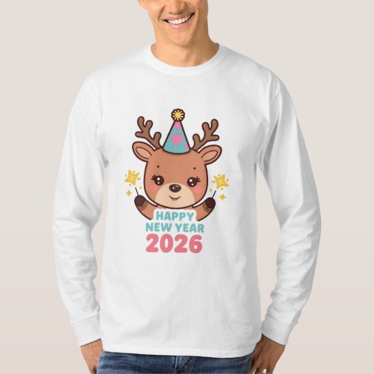 cute winter happy new year 2026 long sleeve t-shirt (Voorkant)