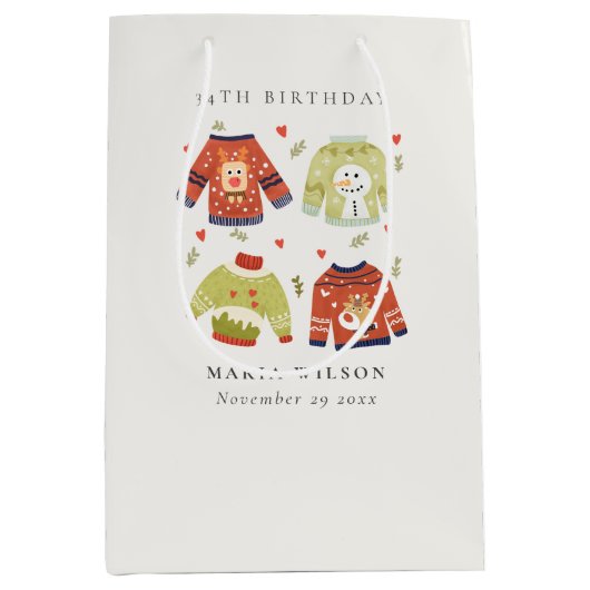 Cute Winter Heart Ugly Sweater Elke zondag Medium Cadeauzakje (Voorkant)