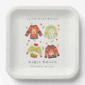 Cute Winter Heart Ugly Sweater Elke zondag Papieren Bordje (Voorkant)