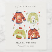 Cute Winter Heart Ugly Sweater Elke zondag Wijn Etiket (Enkel label)