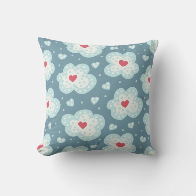 Cute Winter Hearts and Snowy Clouds Pattern Kussen (Voorkant)
