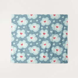 Cute Winter Hearts and Snowy Clouds Pattern Wandkleed