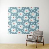 Cute Winter Hearts and Snowy Clouds Pattern Wandkleed (In Situ (horizontaal))