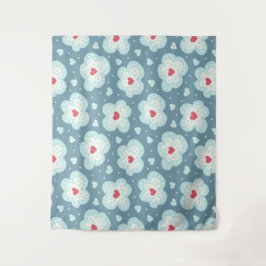 Cute Winter Hearts and Snowy Clouds Pattern Wandkleed