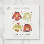 Cute Winter Hearts Leafy Ugly Sweater Baby shower Bedankjes Labels (Voorkant)