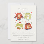 Cute Winter Hearts Leafy Ugly Sweater Baby shower Bedankkaart (Voorkant)