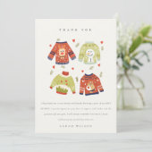 Cute Winter Hearts Leafy Ugly Sweater Baby shower Bedankkaart (Staand voorkant)