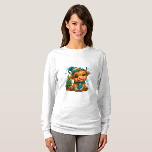 Cute Winter Highland Cow Christmas Art – Cozy Baby T-shirt (Voorkant volledig)