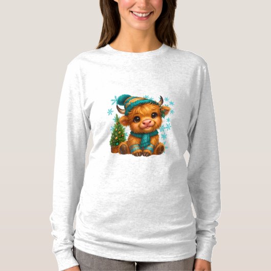 Cute Winter Highland Cow Christmas Art – Cozy Baby T-shirt (Voorkant)