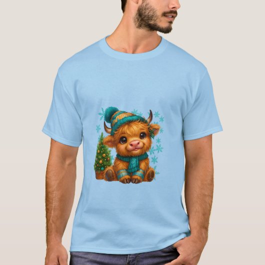 Cute Winter Highland Cow Christmas Art – Cozy Baby T-shirt (Voorkant)