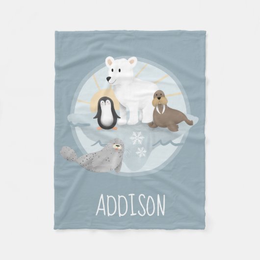 Cute Winter Holiday Polar Beer en Penguin Kinder Fleece Deken (Voorkant)