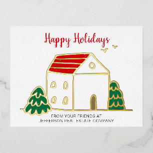 Cute Winter House Real Estate Corporate Business Folie Feestdagen Briefkaart